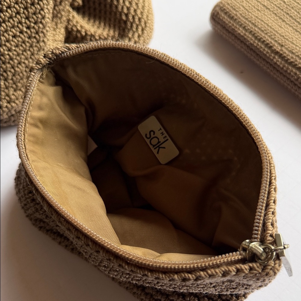 The Sak Tan Crochet Shoulder Bag with Matching Wristlet and Pouch - Picture 13 of 15